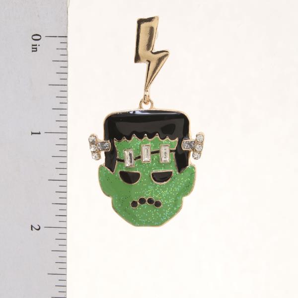 HALLOWEEN FRANKENSTEIN GLITTER DANGLE EARRING