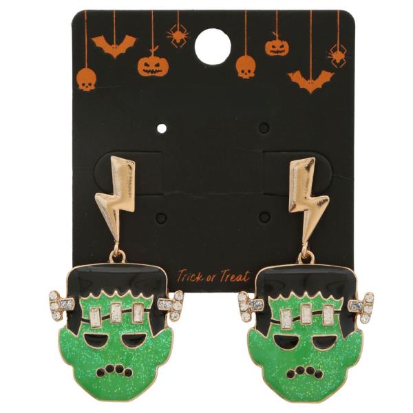 HALLOWEEN FRANKENSTEIN GLITTER DANGLE EARRING