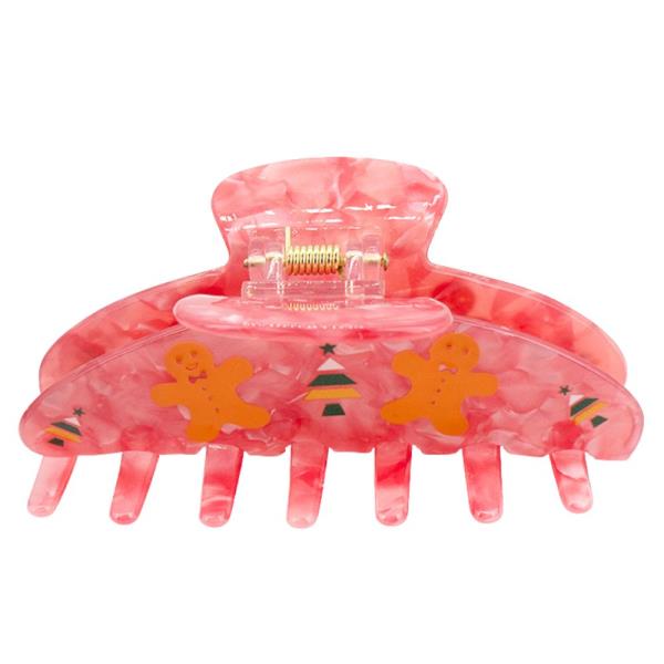 GINGERBREAD MAN CHRISTMAS TREE PRINT CLAW HAIR CLIP