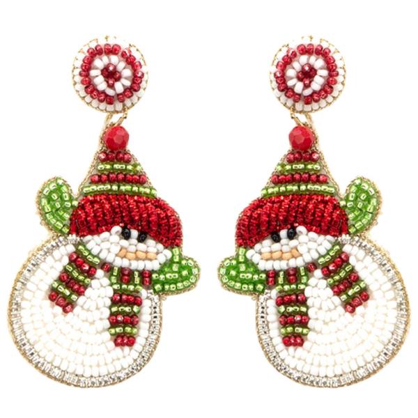 SEED BEAD SNOWMAN EARRING