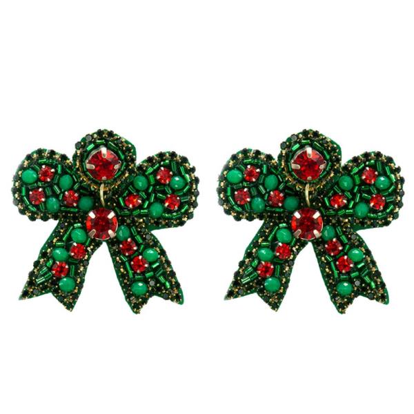 SEED BEAD CHRISTMAS BOW EARRING