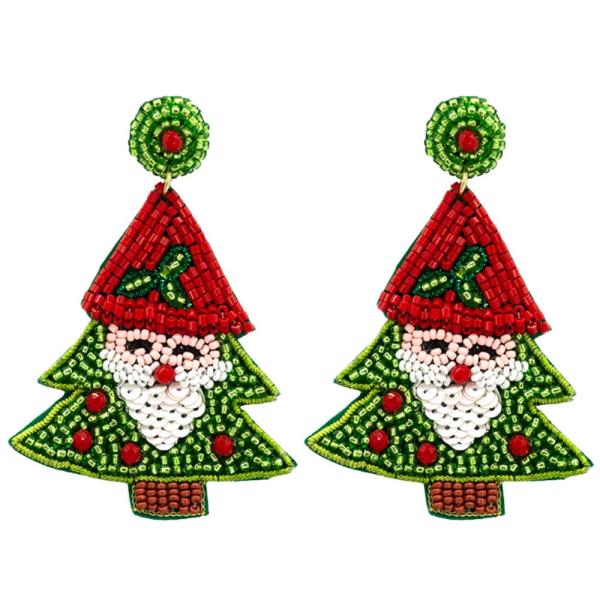 SEED BEAD SANTA TREE EARRING