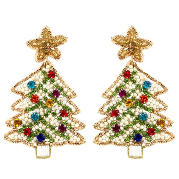 SEED BEAD CHRISTMAS TREE EARRING