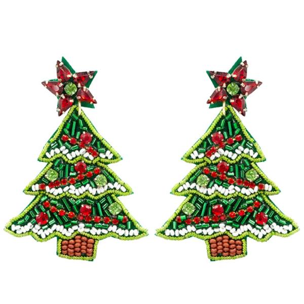 SEED BEAD CHRISTMAS TREE EARRING