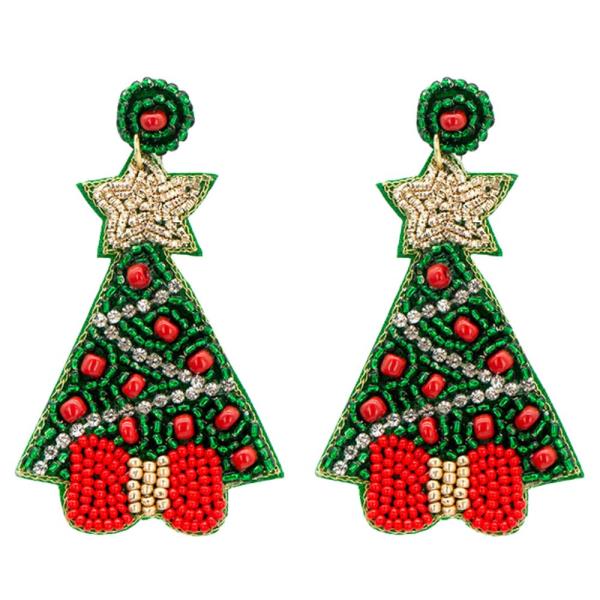 SEED BEAD CHRISTMAS TREE EARRING