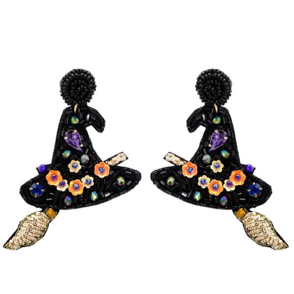 SEED BEAD WITCH HAT HALLOWEEN EARRING