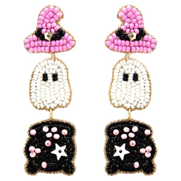 SEED BEAD GHOST HALLOWEEN EARRING