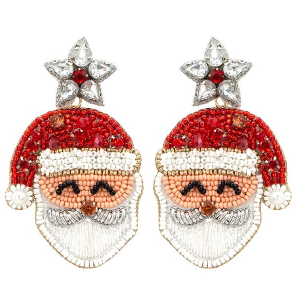 SEED BEAD SANTA CLAUS EARRING