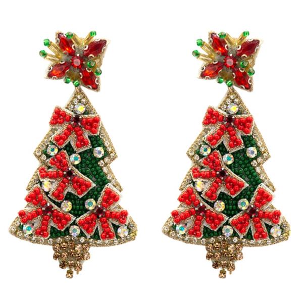 SEED BEAD CHRISTMAS TREE EARRING