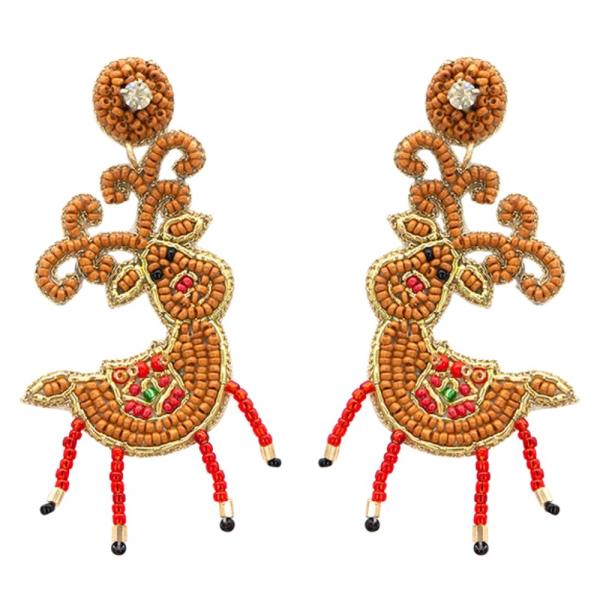 SEED BEAD RUDOLPH CHRISTMAS EARRING
