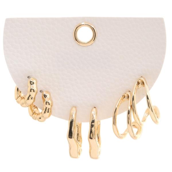 METAL HOOP STACKED MODERN CHUNKY MULTI EARRING SET