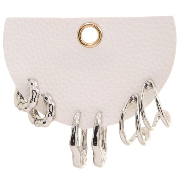 METAL HOOP STACKED MODERN CHUNKY MULTI EARRING SET