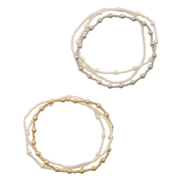PEARL BALL BEAD BRACELET SET