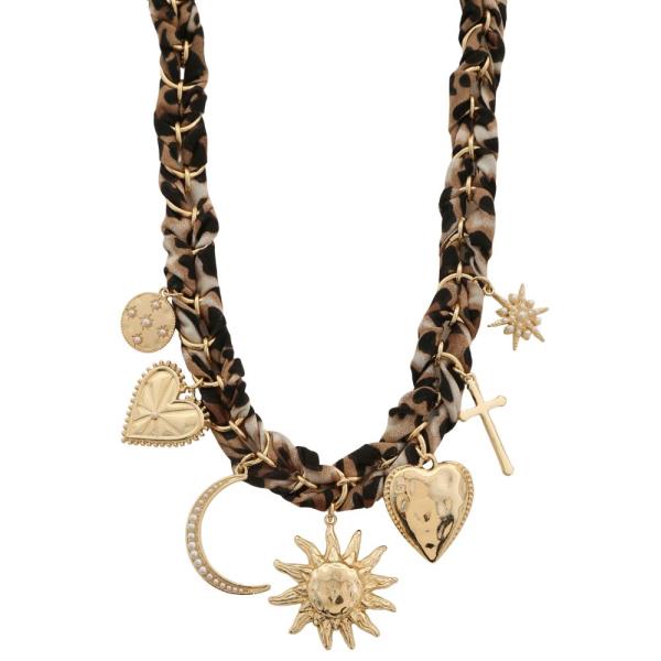 SUN HEART MULTI CHARM ANIMAL PRINT NECKLACE