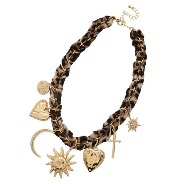 SUN HEART MULTI CHARM ANIMAL PRINT NECKLACE