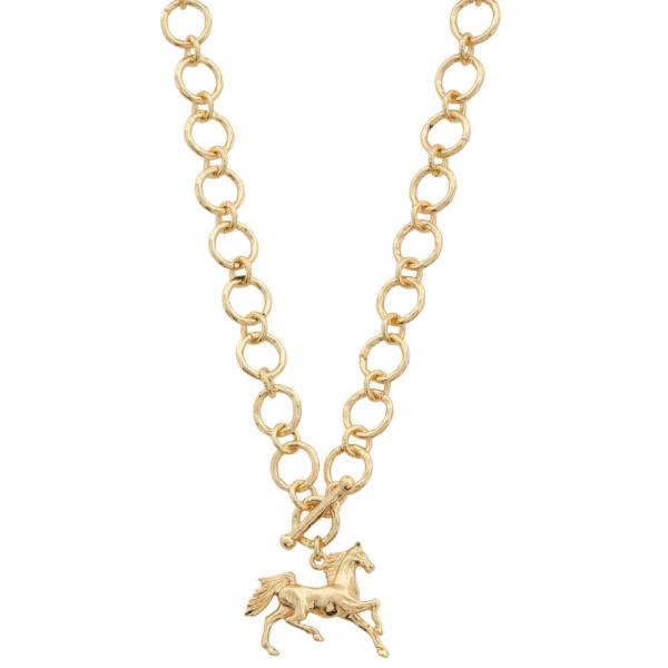 HORSE PENDANT CIRCLE LINK TOGGLE CLASP NECKLACE
