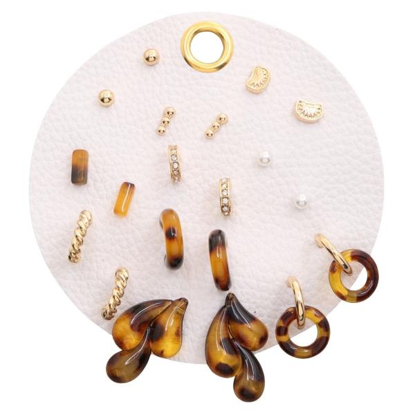 TWISTED METAL HOOP SUN ACCENT PEARL DETAIL TEARDROP RESIN DROP EARRING SET