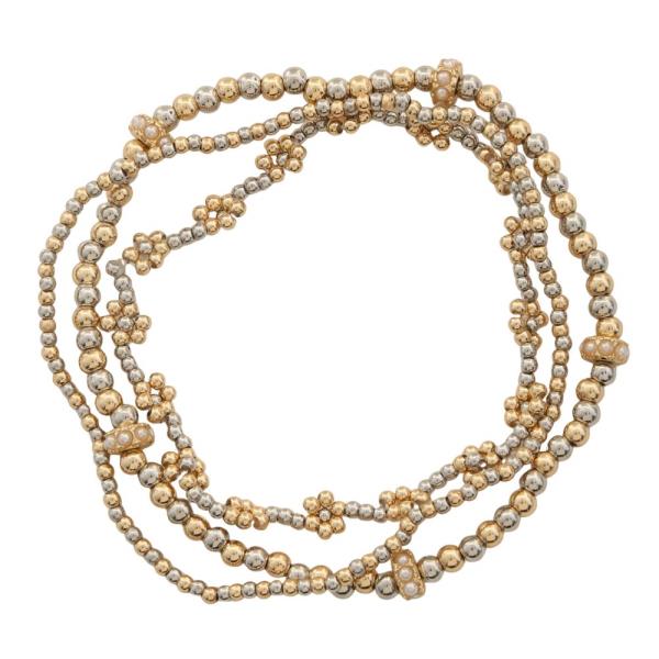 TWO TONE FLOWER BALL BEAD BRACELET SET