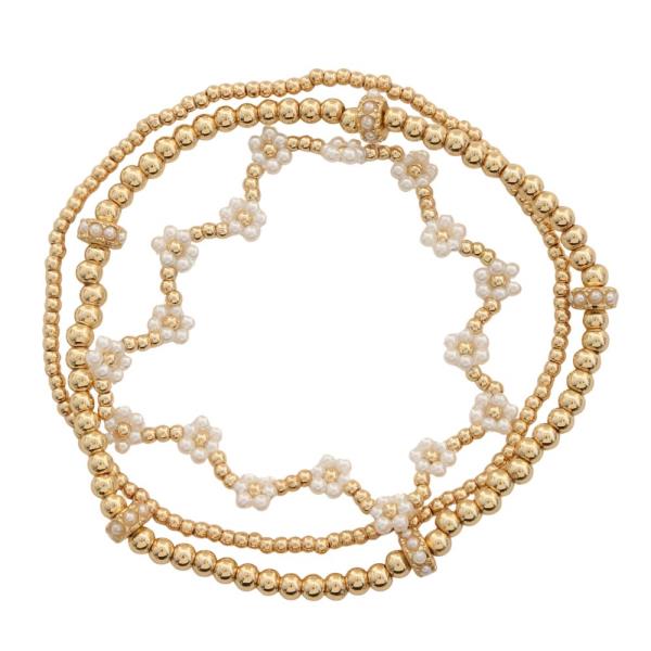 PEARL FLOWER BEADED BRACELET SET