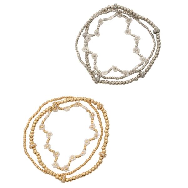 PEARL FLOWER BEADED BRACELET SET
