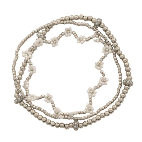 PEARL FLOWER BEADED BRACELET SET