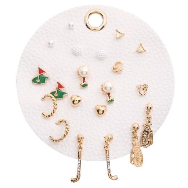 GOLF FLAG BALL ENAMEL PEARL DETAIL TWISTED HOOP SPORTS ICON MIXED EARRING SET