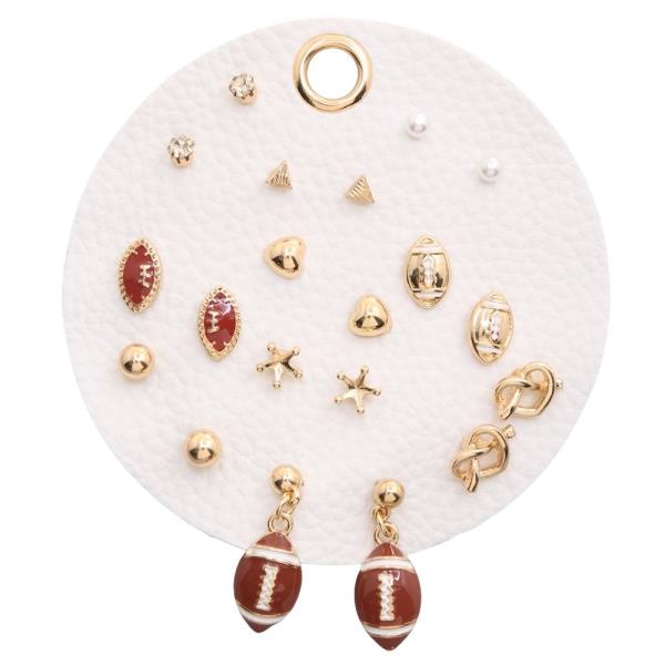 GAME DAY FOOTBALL ENAMEL STUD DROP CHARM SPORTS THEME EARRING SET