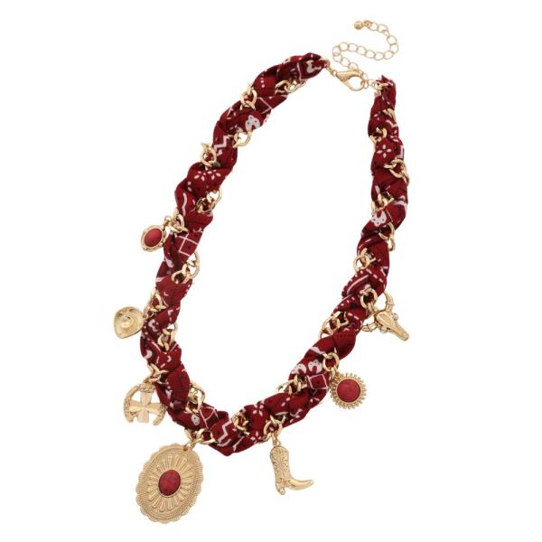 WESTERN CONCH MULTI CHARM BANDANA BRAIDED NECKLACE