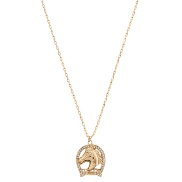 HORSESHOE PENDANT METAL RHINESTONE NECKLACE