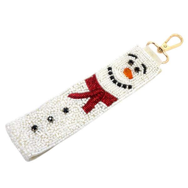 SEED BEAD SNOWMAN HAND KEYCHAIN