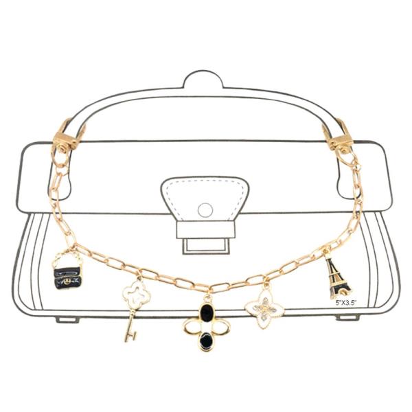 BLACK WHITE KEY EIFFEL TOWER CHARM BAG CHAIN