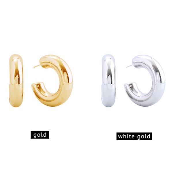 14K GOLD/WHITE GOLD DIPPED CHUNKY CURVE HOOP EARRINGS