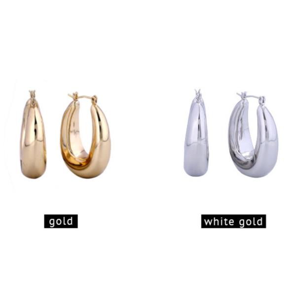 14K GOLD/WHITE GOLD DIPPED HALO OVAL CHUNKY HUGGIE HOOP EARRINGS