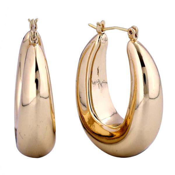 14K GOLD/WHITE GOLD DIPPED HALO OVAL CHUNKY HUGGIE HOOP EARRINGS
