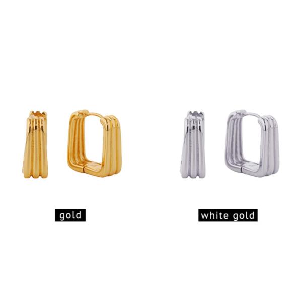 14K GOLD/WHITE GOLD DIPPED STRIPED SQUARE HUGGIE EARRINGS