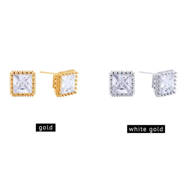 14K GOLD/WHITE GOLD DIPPED EDGE SQUARE STUD EARRINGS