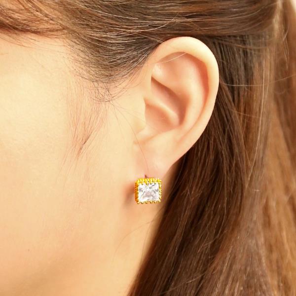14K GOLD/WHITE GOLD DIPPED EDGE SQUARE STUD EARRINGS