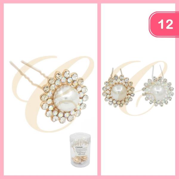 RHINESTONE PEARL HAIR PIN (12 UNITS)