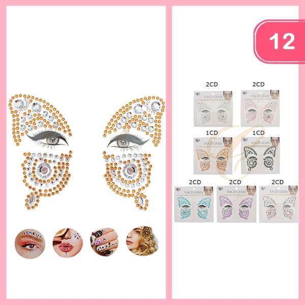 BUTTERFLY FACE GEMS STICKER (12 UNITS)