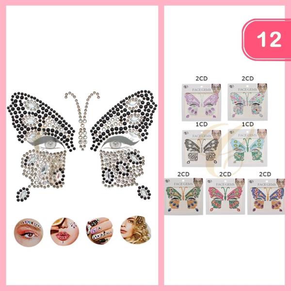 BUTTERFLY FACE GEMS STICKER (12 UNITS)