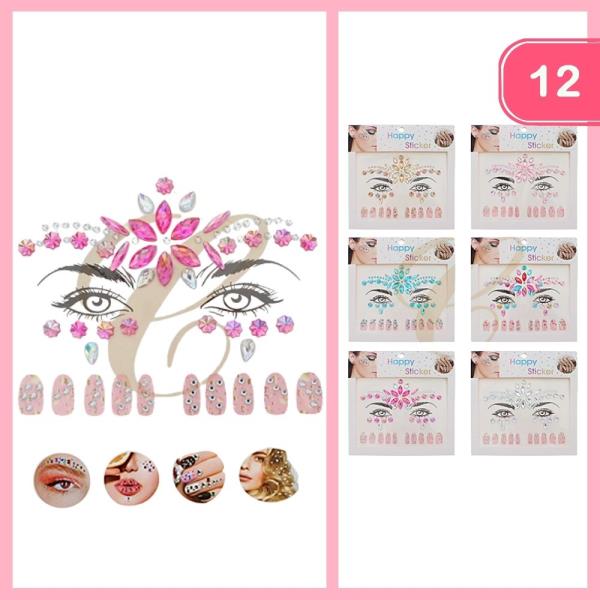 FACE NAIL GEMS STICKER (12 UNITS)