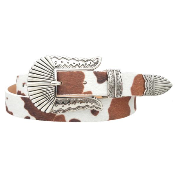 RIBBED PATTERN ENGRAVED WESTERN BUCKLE BELT
