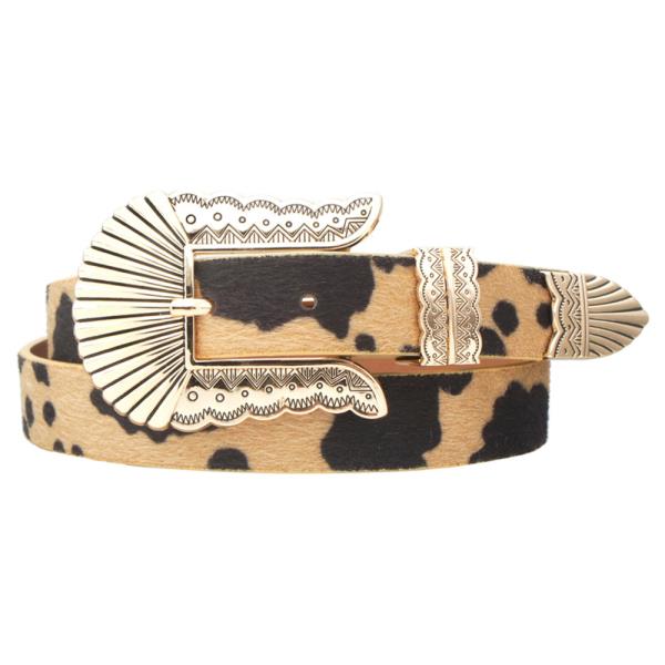 RIBBED PATTERN ENGRAVED WESTERN BUCKLE BELT