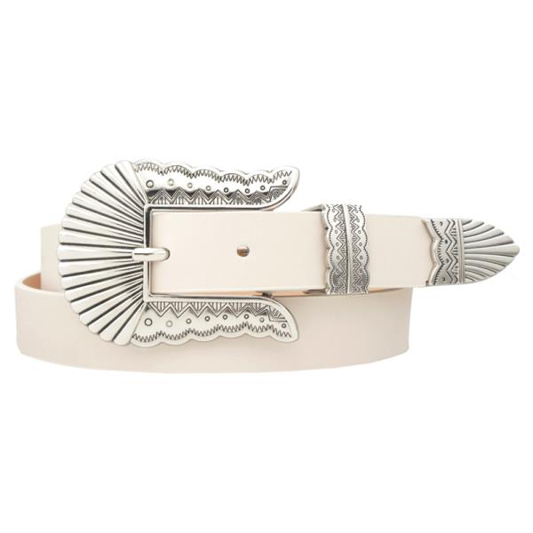 RIBBED PATTERN ENGRAVED WESTERN BUCKLE BELT