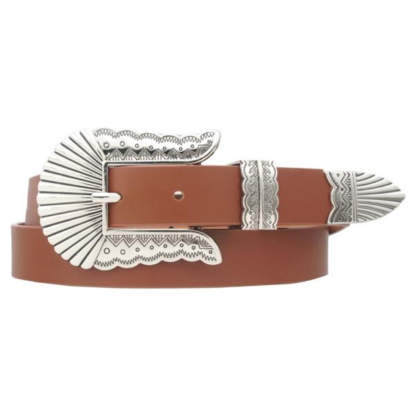 RIBBED PATTERN ENGRAVED WESTERN BUCKLE BELT