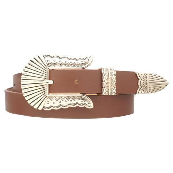 RIBBED PATTERN ENGRAVED WESTERN BUCKLE BELT