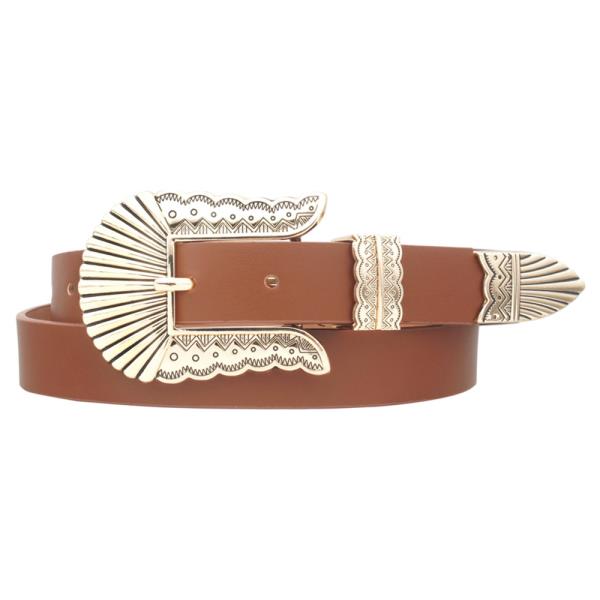 RIBBED PATTERN ENGRAVED WESTERN BUCKLE BELT