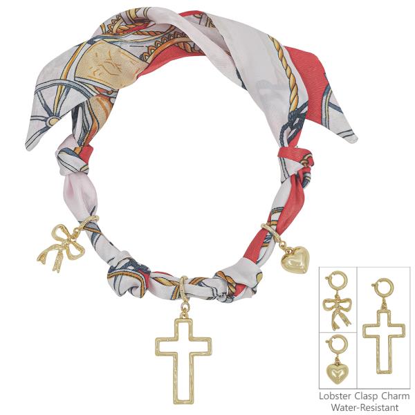 SCARF NECKLACE WITH CROSS HEART RIBBON