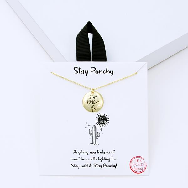 18K GOLD RHODIUM STAY PUNCHY CACTUS PENDANT NECKLACE