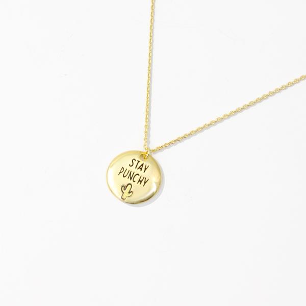 18K GOLD RHODIUM STAY PUNCHY CACTUS PENDANT NECKLACE